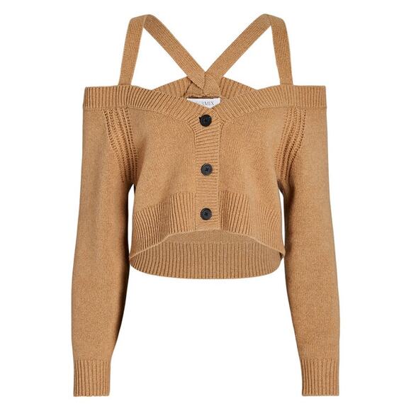 Intermix Beige Rumi Cold Shoulder V-Neck Button Cardigan P - Picture 1 of 16